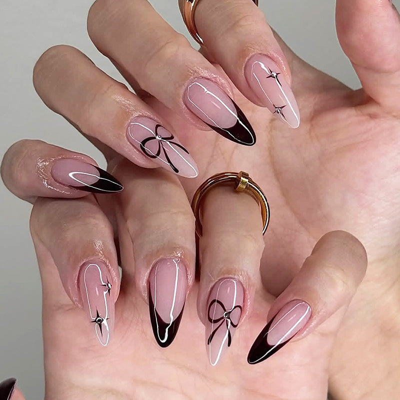 Elegant Press-On Nail Set with Artistic Bow Designs Kalsten