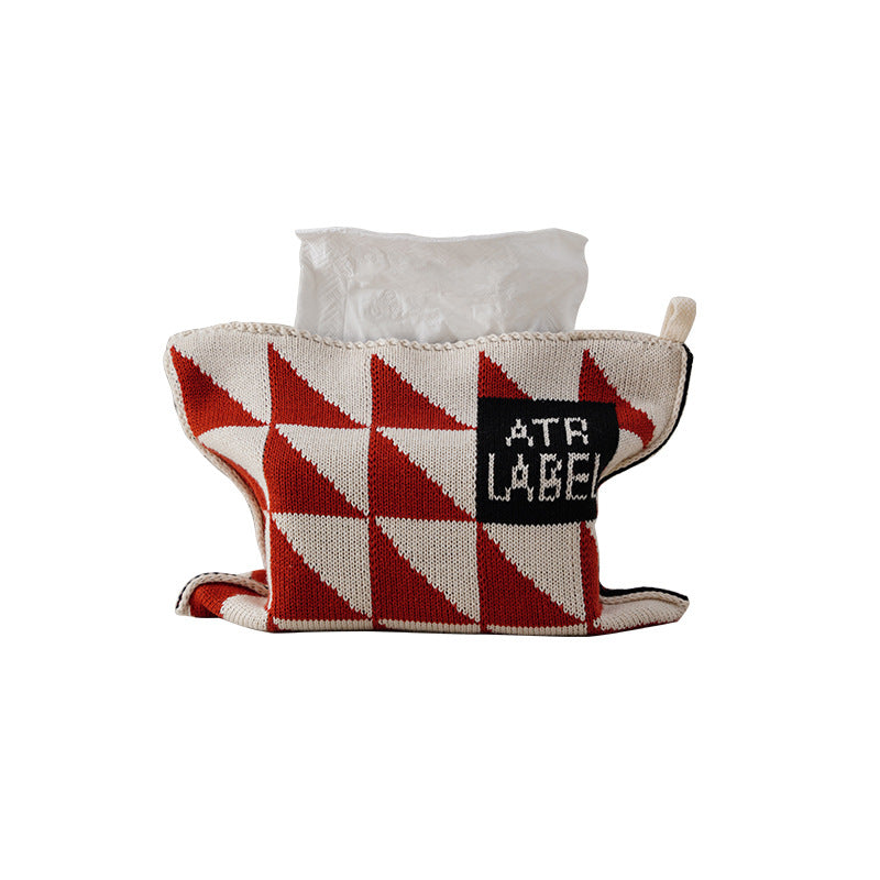 Knitted tissue box cover with geometric jacquard pattern and zipper Kalsten