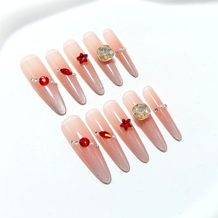 Sparkling artificial nails with decorative rhinestones Kalsten