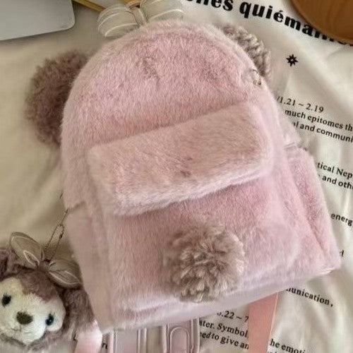 Plush backpack with cute animal ears and pompom Kalsten
