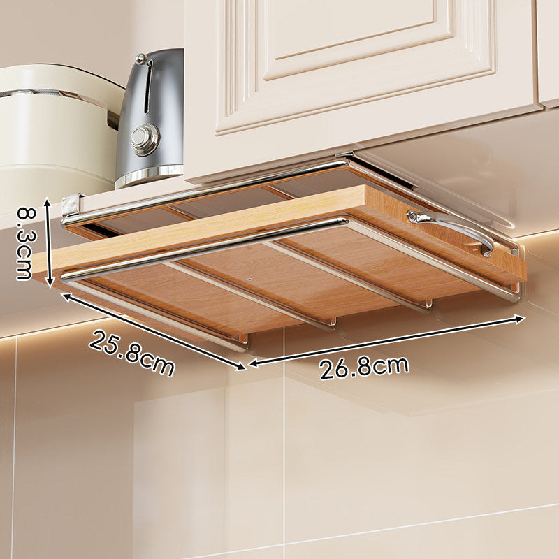 Under-Cabinet Bamboo Shelf with Multi-Hook Mug, Lid and Utensil Organizer