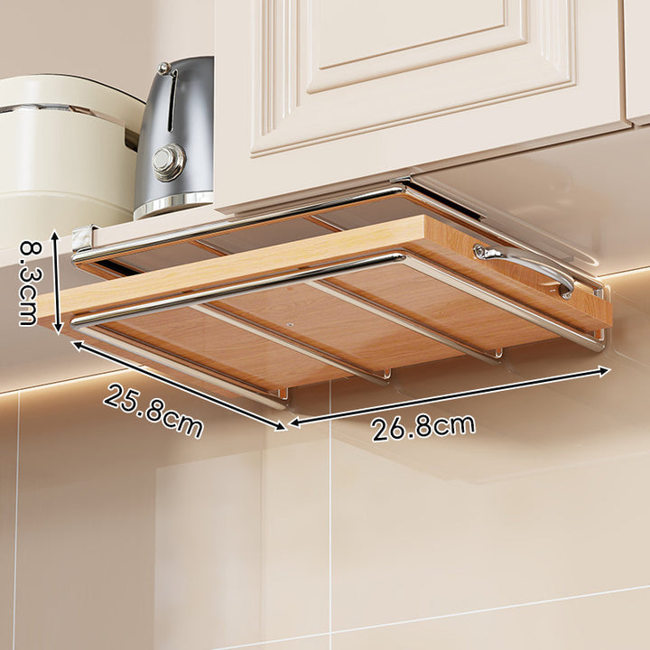 Under-Cabinet Bamboo Shelf with Multi-Hook Mug, Lid and Utensil Organizer