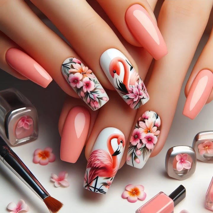 Nail Art Set with colorful flamingo and flower patterns Kalsten