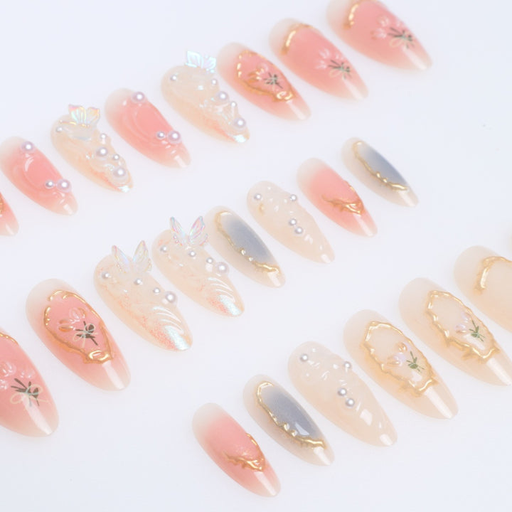 Elegant Stiletto Nail Art Extensions with Floral Embellishments Kalsten