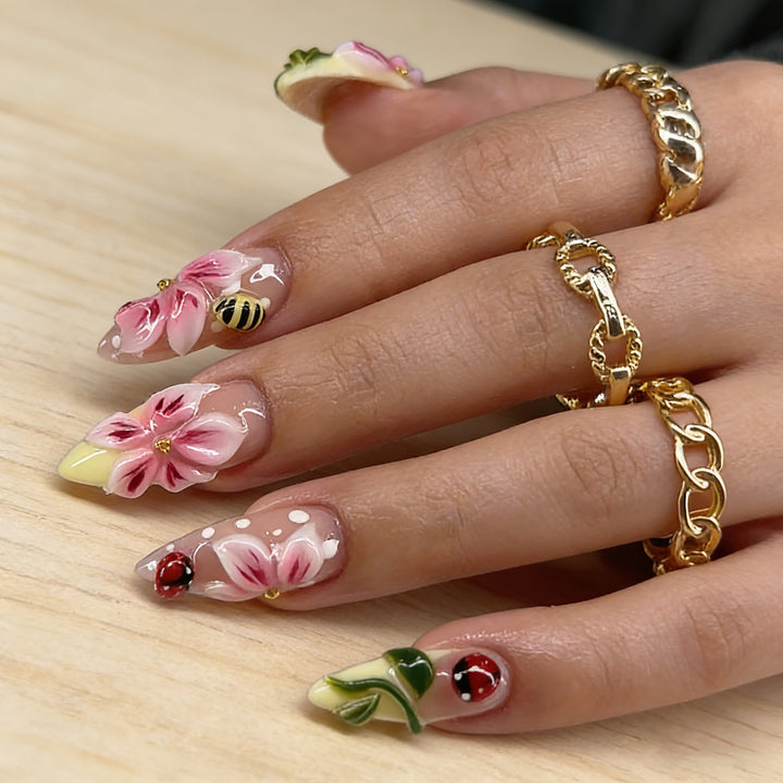 Artful Nail Extensions with Floral Designs Kalsten