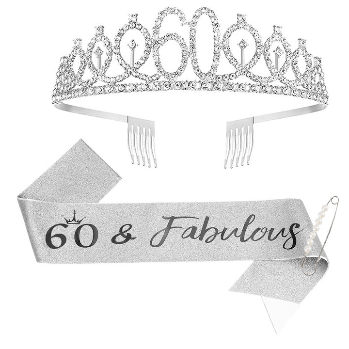 Women Crystal-Embellished Birthday Crown with Personalized Sash Kalsten