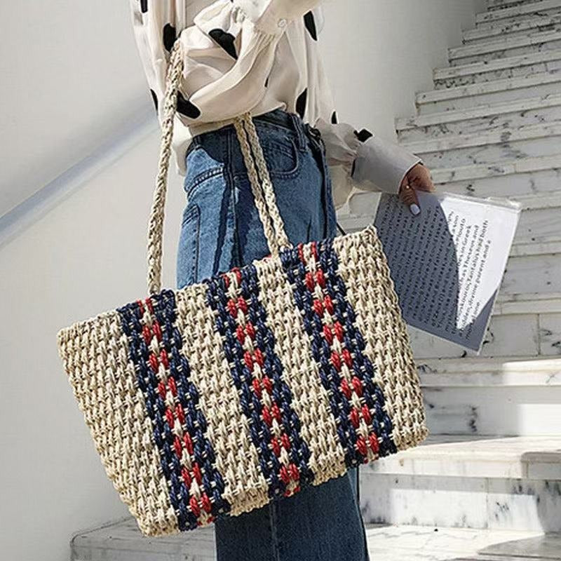 Handbag Made of Braided Natural Material with Colorful Accents Kalsten