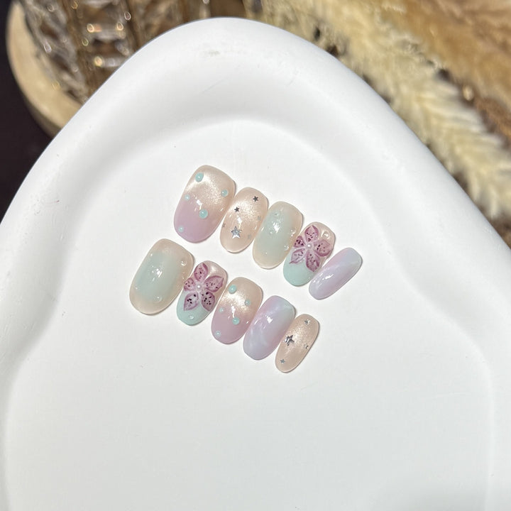 Floral-Inspired Press-On Nail Art Set with Star Accents Kalsten