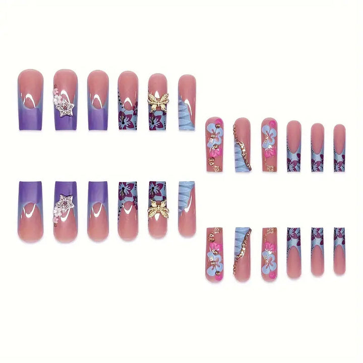 Artistic Floral-Embellished Press-On Nail Set Kalsten
