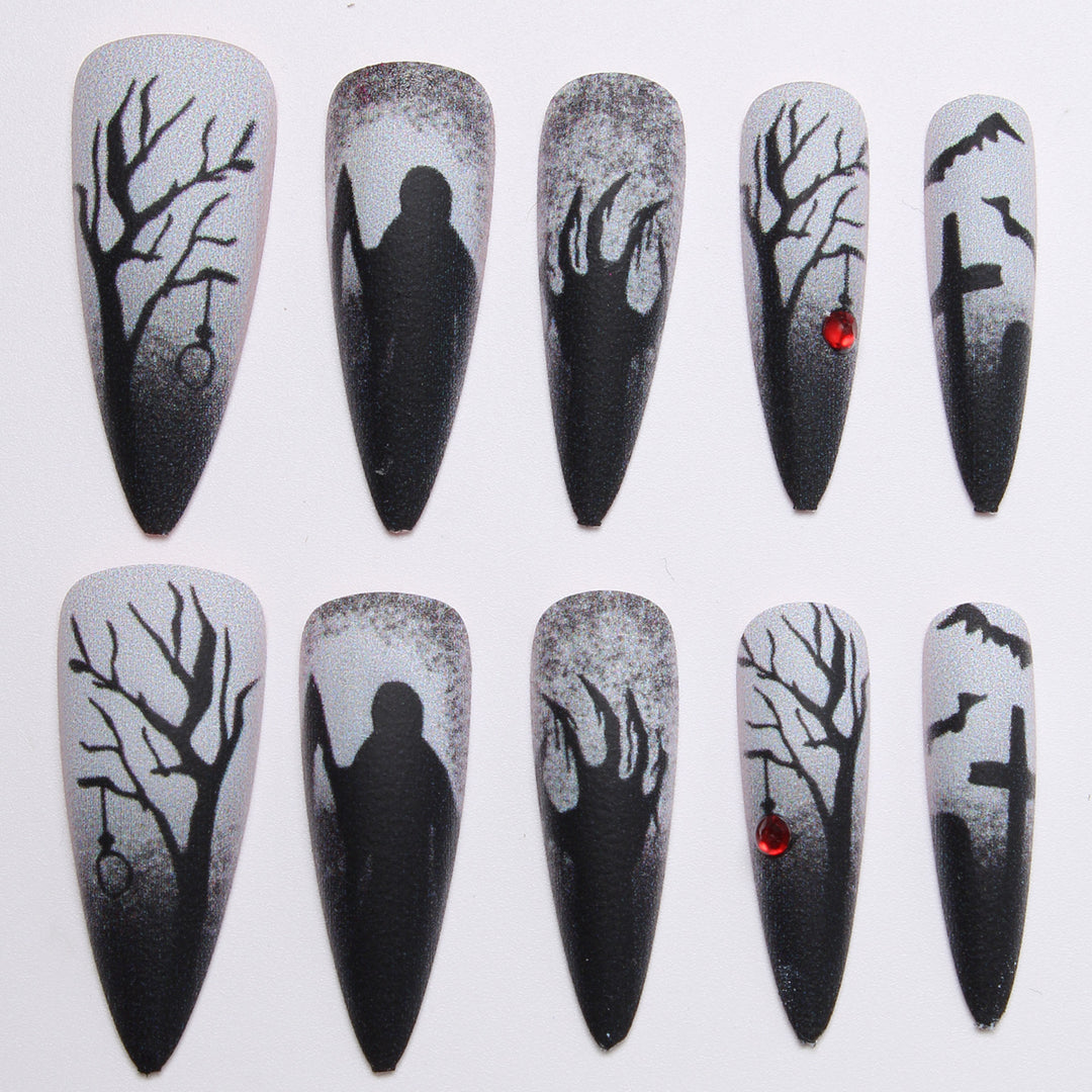 Creative press-on nails with a dark Halloween design Kalsten