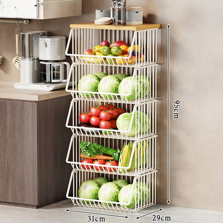 Slim Five-Tier Rolling Metal Kitchen Pantry Storage Rack with Wire Baskets