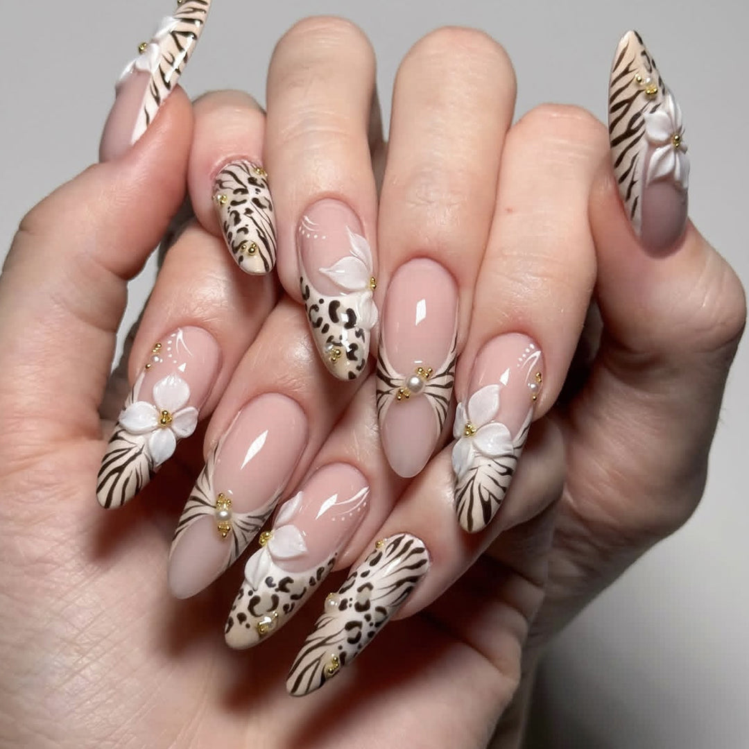 Floral and Animal Print Stiletto Nail Art Extensions Kalsten