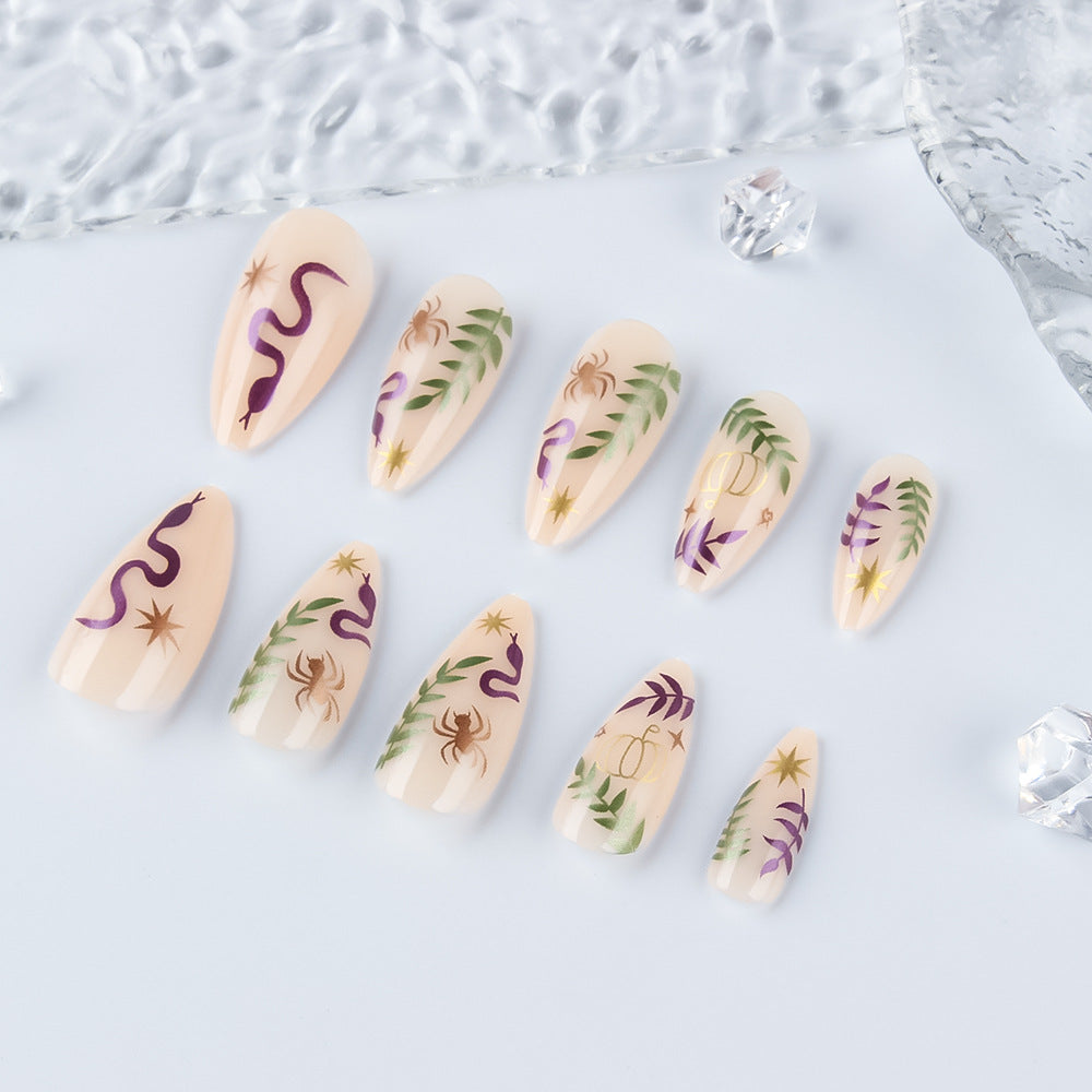 Artistic Press-On Nail Set with Halloween-Inspired Designs Kalsten