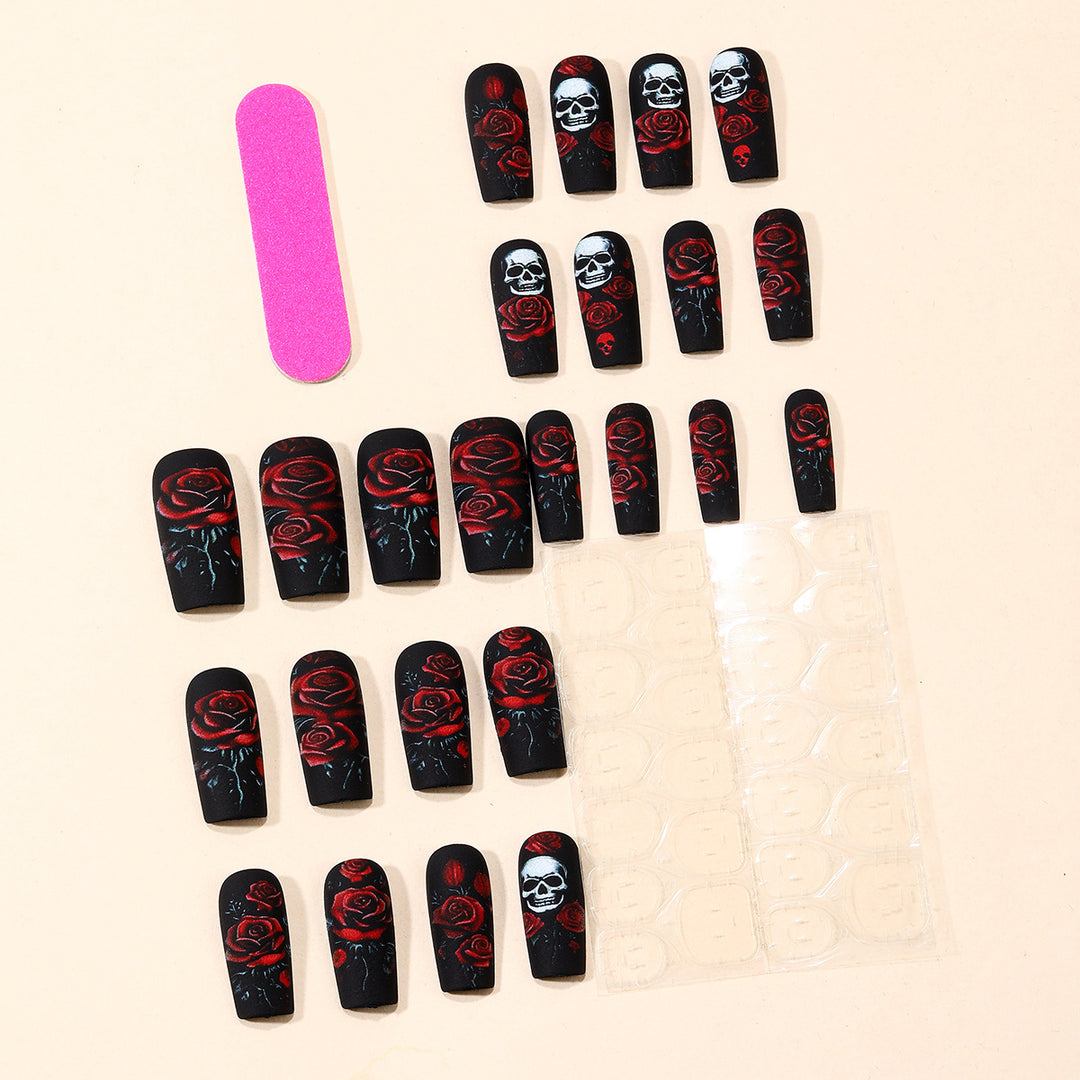 Gothic Skull and Rose Nail Art Extensions Kalsten