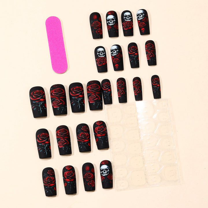 Gothic Skull and Rose Nail Art Extensions Kalsten
