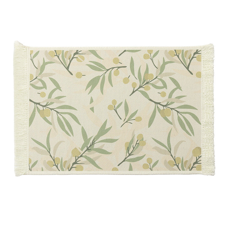 Floral woven bath mat with decorative fringes Kalsten