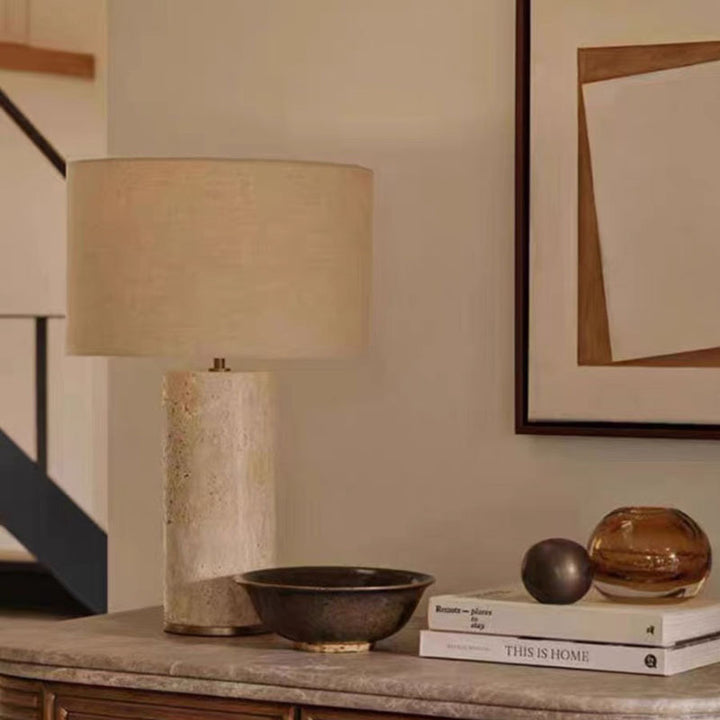 Minimalist Stone Table Lamp with Linen Shade