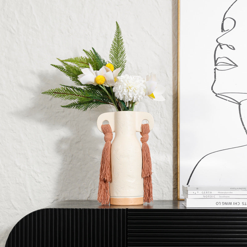 Decorative Art Vase with Tassels