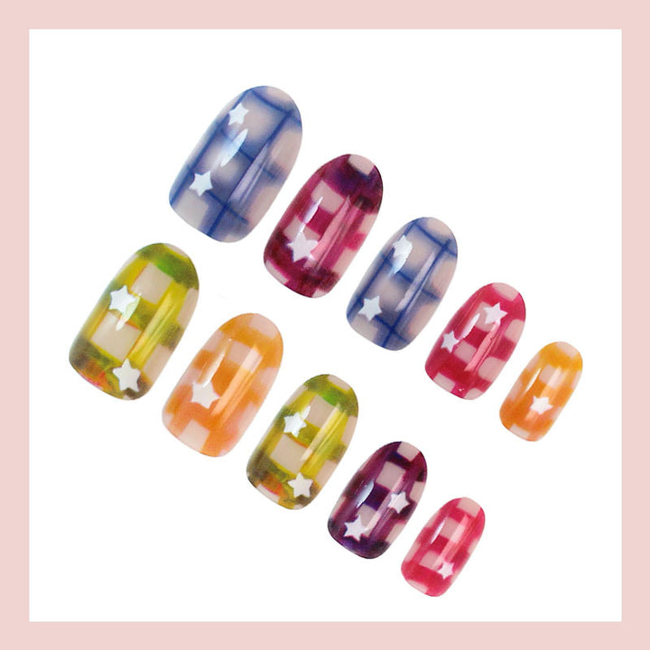 Art nail set with colorful star designs Kalsten