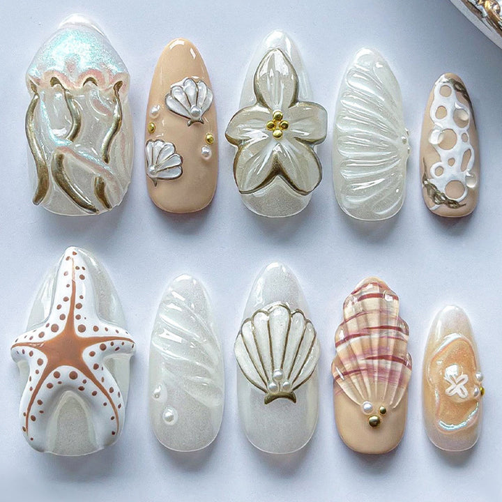 Artistic Coastal-Themed Press-On Nail Set kalsten
