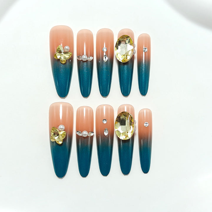 Glamorous artificial nails with elegant ombre effect and high-quality embellishments Kalsten