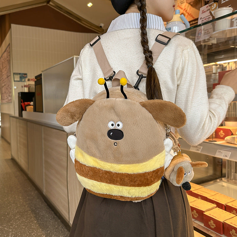 Plush Cartoon Dog-Themed Crossbody Bag