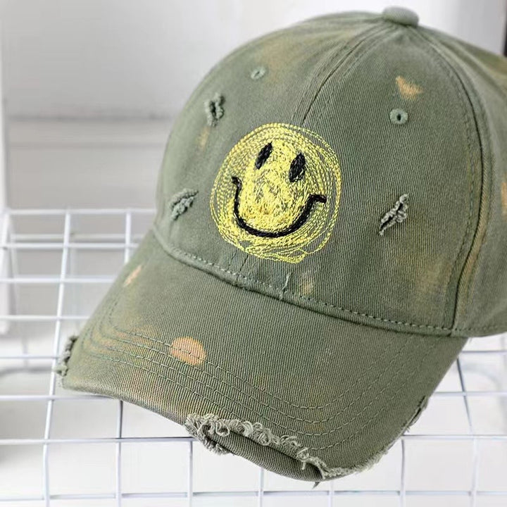 Women's Distressed Smiley Face Baseball Cap Kalsten