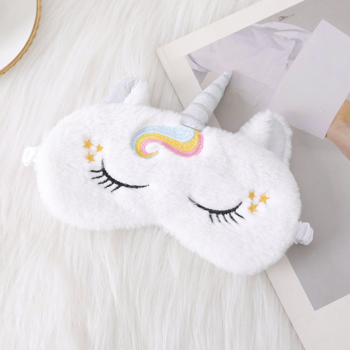 Ladies nan cozy unicorn sleep mask with embroidered eyelashes, soft plush and elastic ruffled ribbon Kalsten