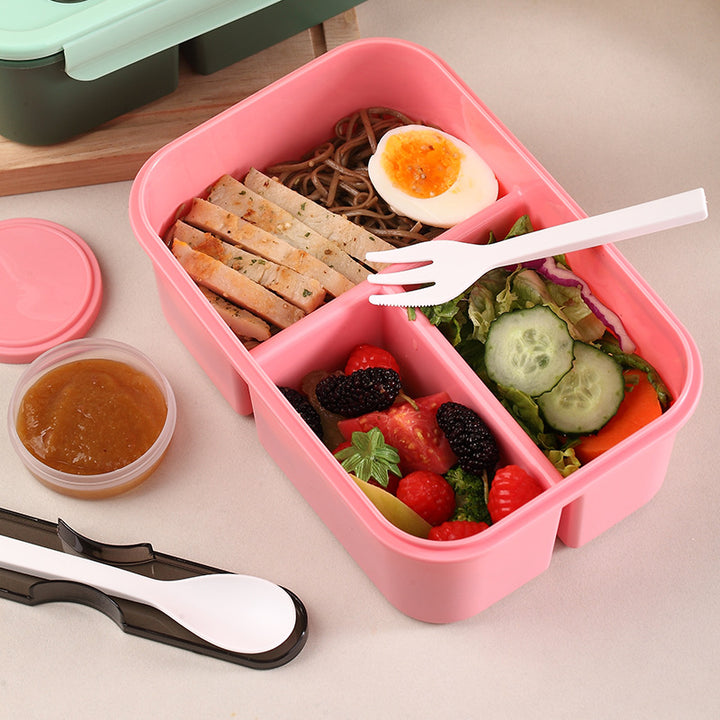 Multi-Compartment Bento Food Storage Box with Built-In Utensils