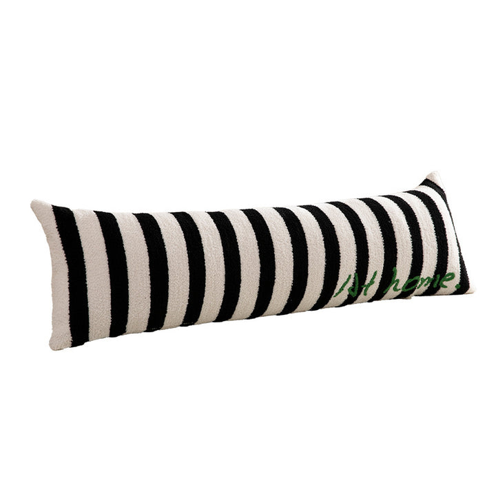 Elongated bench and windowsill cushion with nautical stripe texture and embroidered lettering Kalsten
