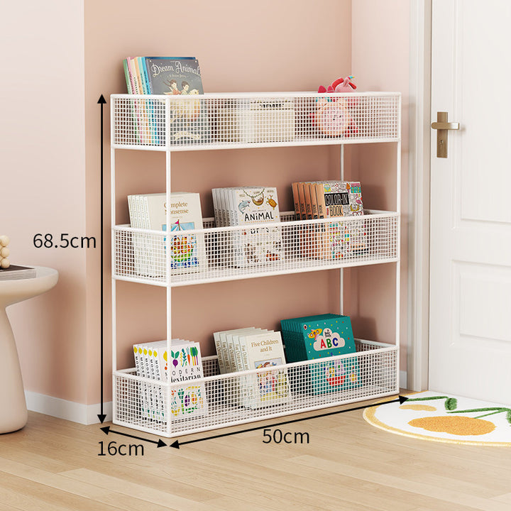 Industrial Metal Mesh Four-Tier Narrow Bookshelf Organizer