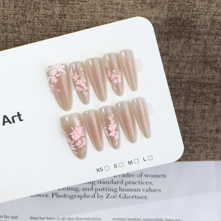 Elegant Press-On Nail Art Set with Floral Design Kalsten