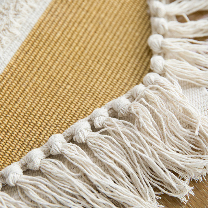 Woven Boho table runner with fringes and textured cotton look Kalsten