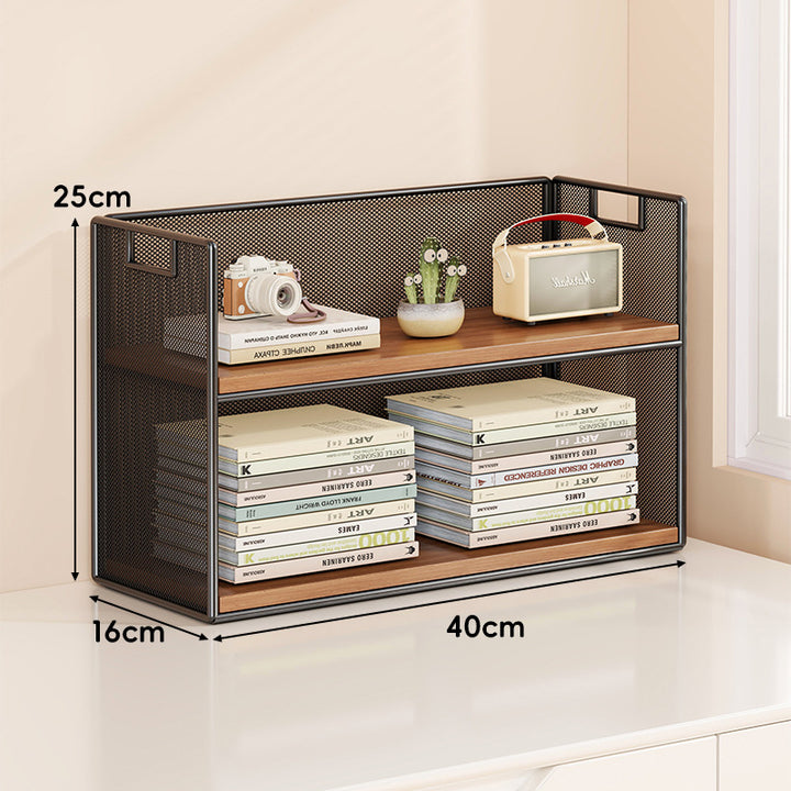 Perforated Metal Two-Tier Desktop Organizer Shelf with Integrated Carry Handles