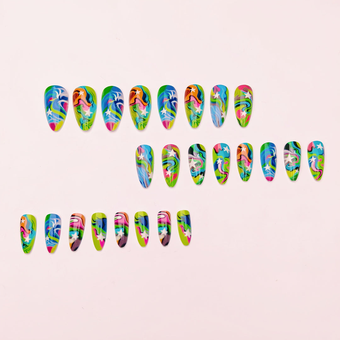 Artificial nails with creative gradient color and star motif Kalsten