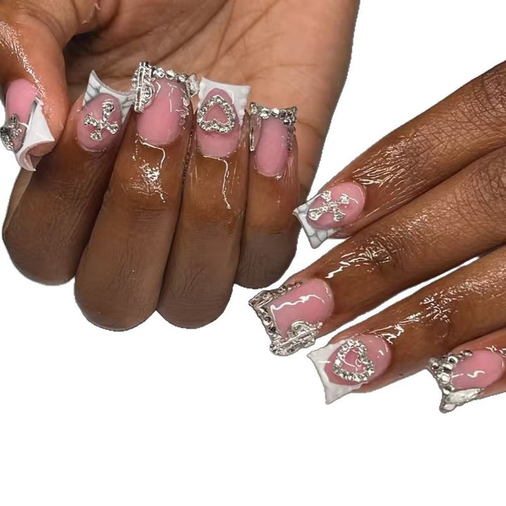 Decorative Press-On Nail Art with Rhinestone Details Kalsten