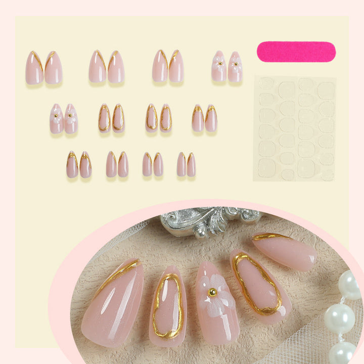 Luxurious Press-On Nail Art Set with Gold Accents Kalsten