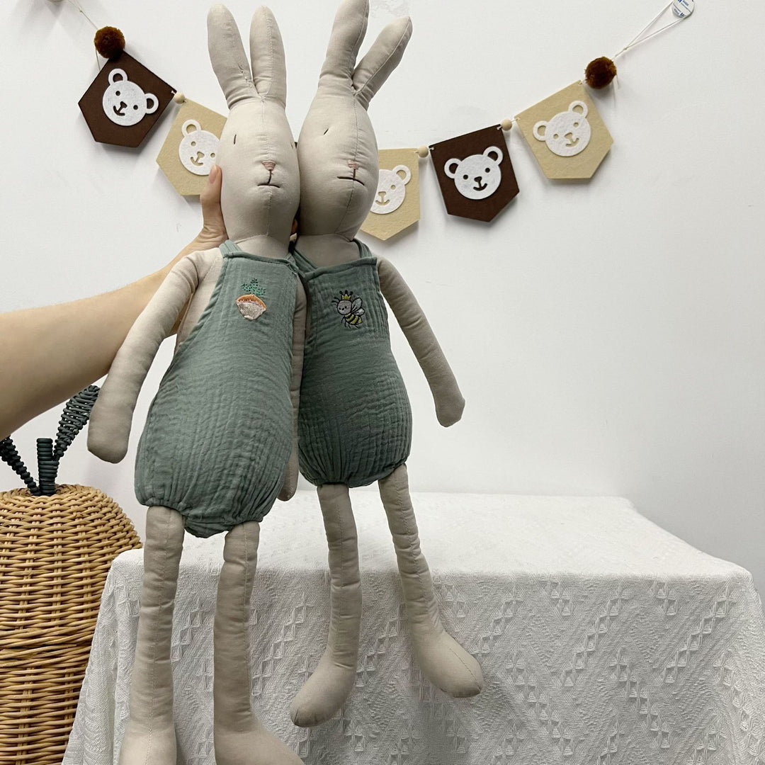 Long-Leg Organic Linen Bunny Doll with Embroidered Carrot Overalls