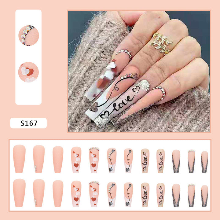 Acrylic nail set with romantic heart and glitter decorations Kalsten