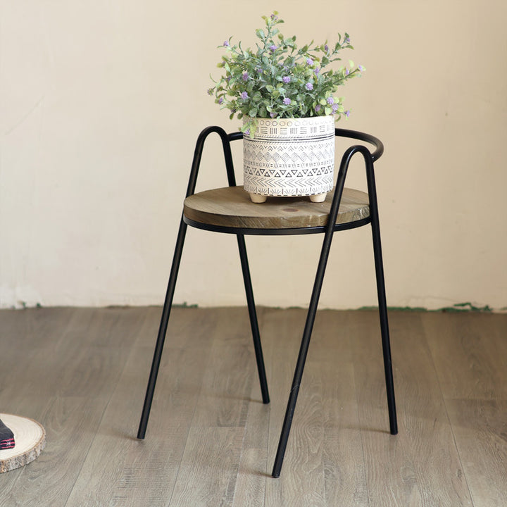Modern stool with wooden seat and metal frame Kalsten