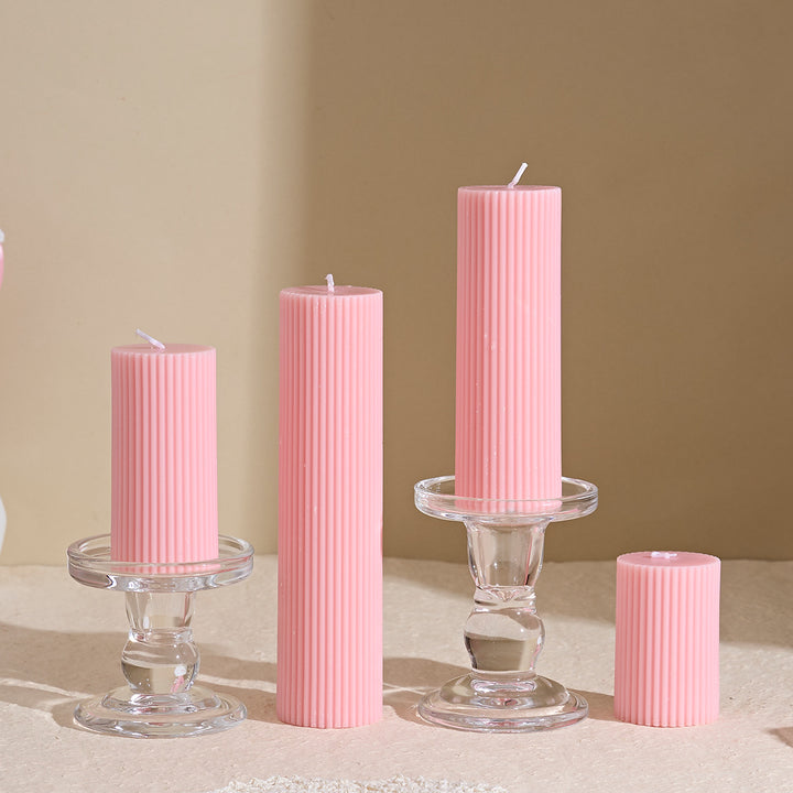 Textured Ribbed Short Pillar Candle with Slow-Burn Wax