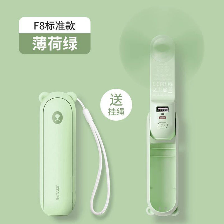 Unisex one-size foldable rechargeable hand fan with integrated power bank and dual USB charging ports Kalsten