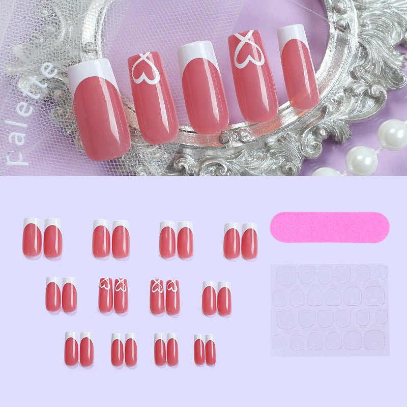 Decorative Press-On Nail Set with Heart Accents kalsten