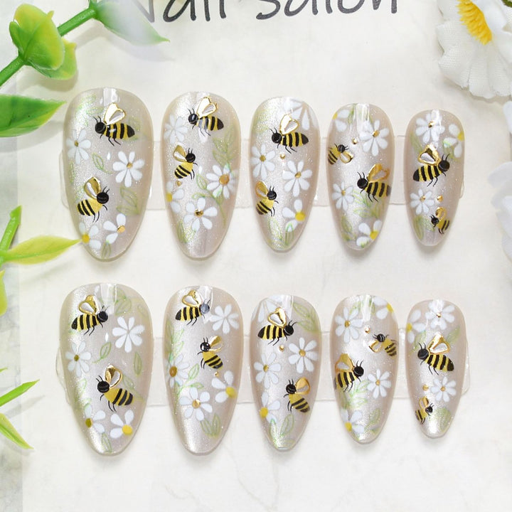 Artistic Press-On Nail Set with Cherry Blossom Design Kalsten