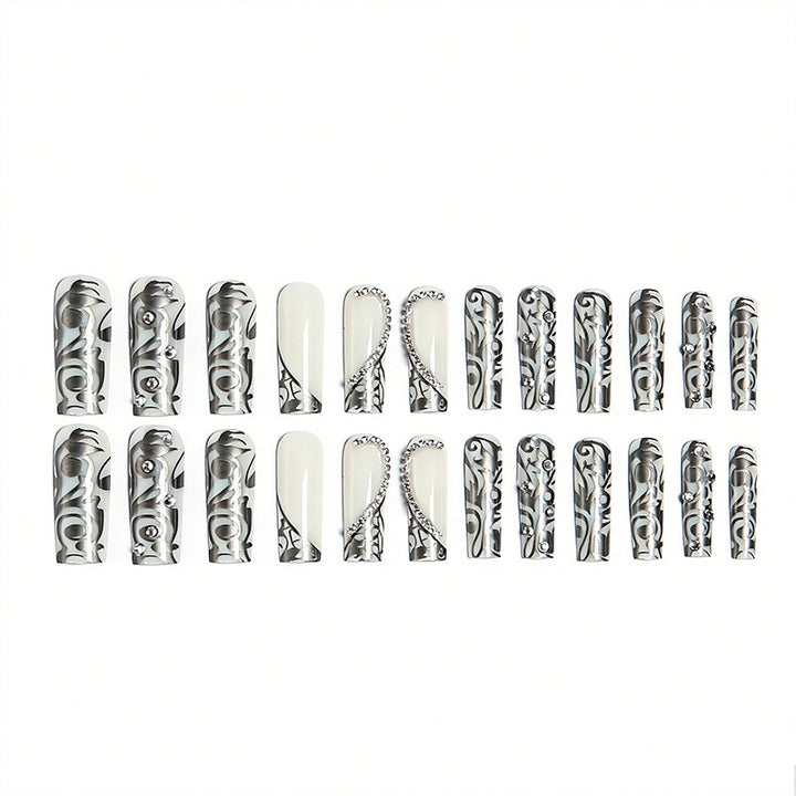 Acrylic nail set with elegant patterns and sparkling accents Kalsten