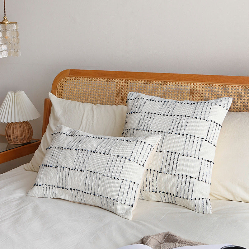 Handwoven cotton cushion cover with striped relief structure and concealed zipper Kalsten