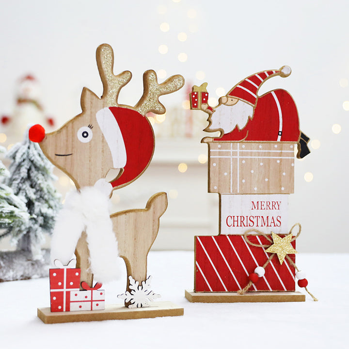 Wooden Christmas Sleigh and Reindeer Decoration