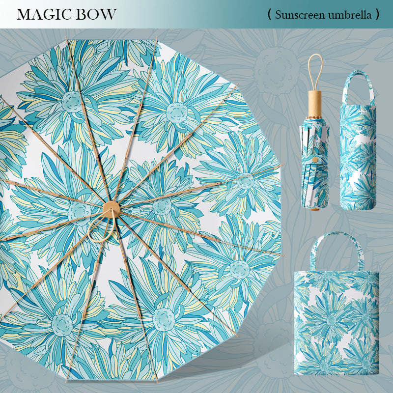 Ladies Premium Folding Umbrella with Floral Design and Protective Carrying Case Kalsten
