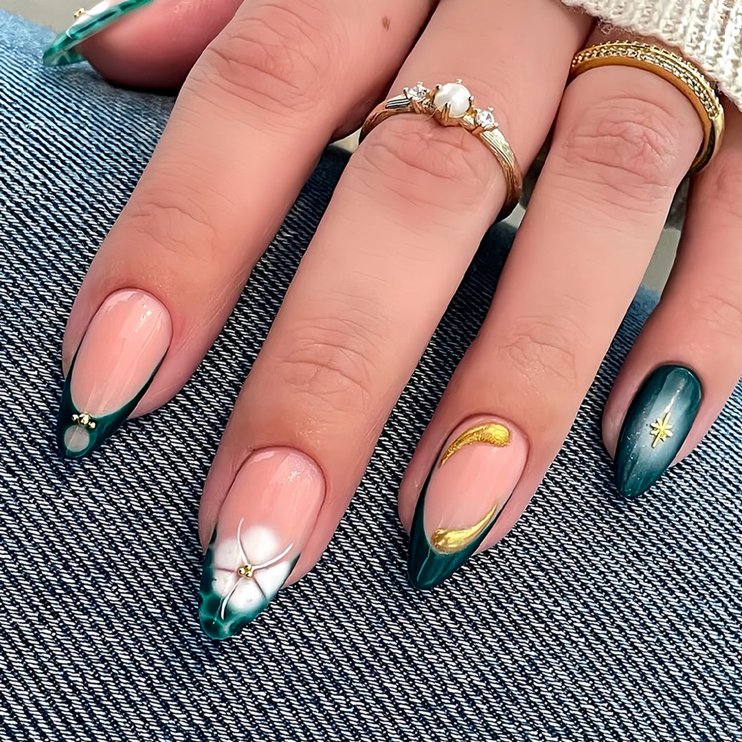 Elegant Abstract Floral Press-On Nail Extensions Kalsten