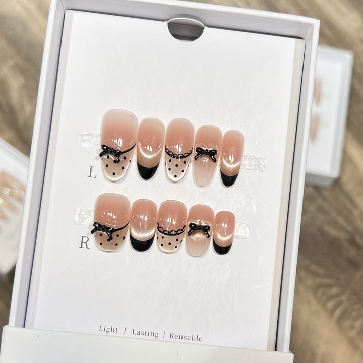 Elegant Reusable Press-On Nail Art Set with Charming Bow Accents Kalsten